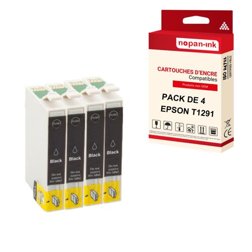 NOPAN-INK - x4 Cartouches compatibles pour EPSON T1291 XL T1291XL Noir (Pomme) pour Epson Stylus Office BX 305 F BX 305 FW BX 525 WD Stylus SX 230 235