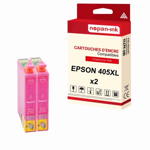 NOPAN-INK - x2 Cartouches compatibles pour EPSON 405 XL 405 XL Magenta (Valise) pour Epson Workforce Pro WorkForce Pro WF-3800 Series WorkForce Pro WF