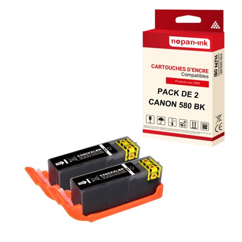 NOPAN-INK - x2 Cartouches compatibles pour CANON 580 XL 580XL Noir pour Canon TR 7500 Series TR 7550 TR 8500 Series TR 8550 TS 705 TS 6100 Series TS