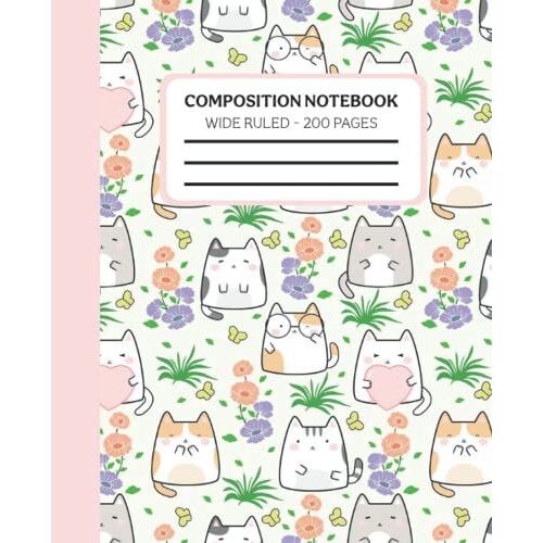 Cute Kawaii Cat Cover Composition Notebook College Ruled: Coral Navy Color Composition Notebook College Ruled, Composition Notebook Tribal Arrows, ... For Girls, 200 7.5x9.25 College Ruled Pages