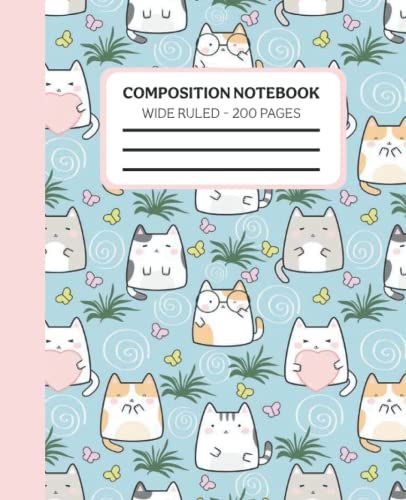 Cute Kawaii Cat Cover Composition Notebook College Ruled: Coral Navy Color Composition Notebook College Ruled, Composition Notebook Tribal Arrows, ... For Girls, 200 7.5x9.25 College Ruled Pages