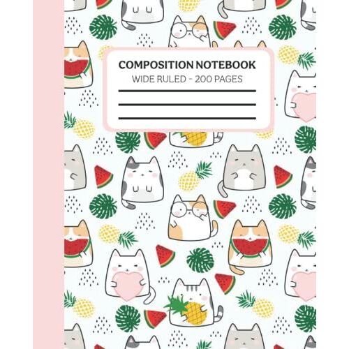 Cute Kawaii Cat Cover Composition Notebook College Ruled: Coral Navy Color Composition Notebook College Ruled, Composition Notebook Tribal Arrows, ... For Girls, 200 7.5x9.25 College Ruled Pages