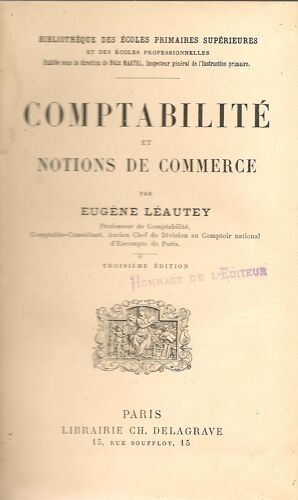Comptabilite  Et  Notions De Commerce - Ecoles Primaires Supérieures Et Professiolles
