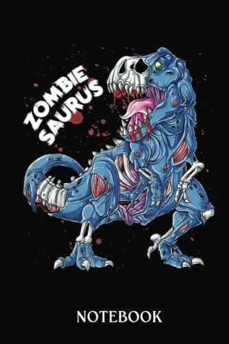 Zombie Saurus Halloween Boys Dinosaur T Rex Skeleton Skull: Wide Ruled 6x9 120 Pages Notebook | For Sketching And Writing | Gift For Kids, Teens And Adult
