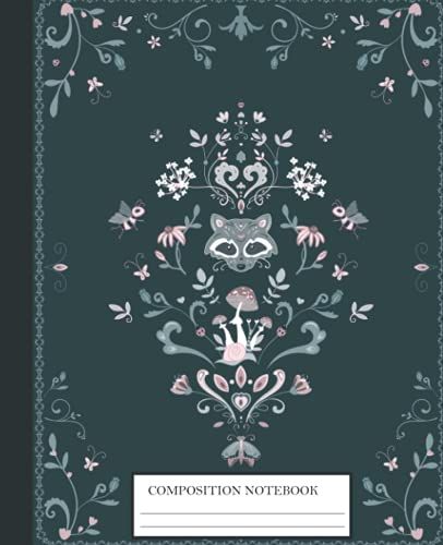Composition Notebook: Wide Ruled Lined Paper Notebook With A Racoon And Plants | Workbook For Boys And Girls - Kids & Teens | Perfect For Elementary School | 7.5 X 9.25 | 110 Pages | Softcover
