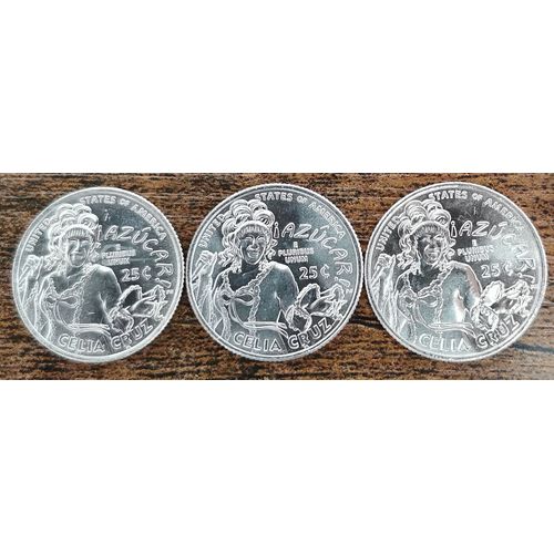 Lot 3 Quarter Dollar Usa Celia Cruz 2024 D / P & S - American Woman