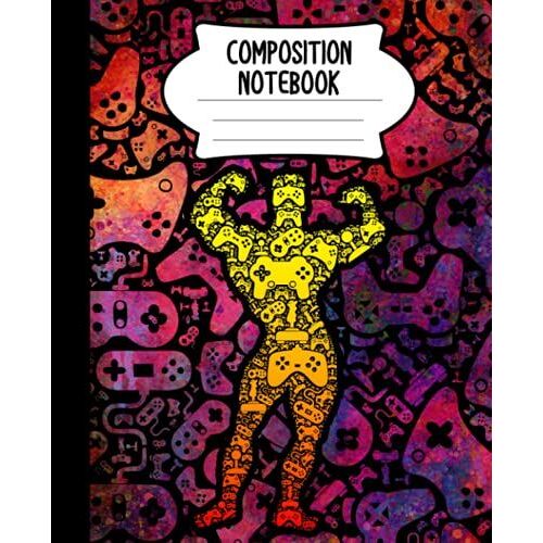 Composition Notebook: Video Game Controller Bodybuilder Shape Notebook | Wide-Ruled, 7.5 X 9.25, 110 Pages Journal / Notebook For Kids, Teens, Gamers And Adults