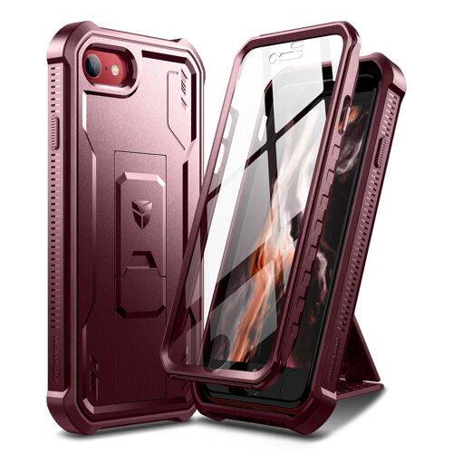 Dexnor pour Coque iPhone 7/8/SE 2020/SE 2022, [Protecteur d'écran intégré et Support] Etui de Protection Antichoc Robuste de qualité Militaire pour Apple iPhone SE2/SE3 - Rouge
