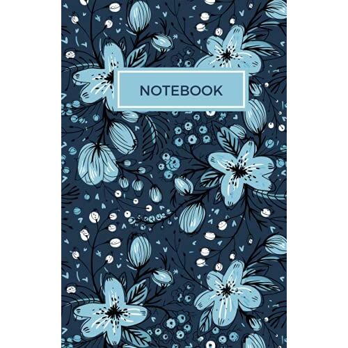 Notebook/Journal: 8.5" X 5.5" Floral Blue Notebook With Blank Lined Pages
