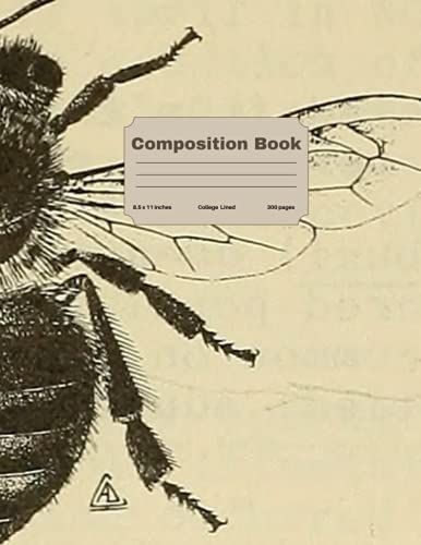 Composition Notebook: Wide Ruled Paper Notebook Journal | Vintage Creepy Giant Bee | Tan Dark Brown Black | Blank Wide Lined Workbook For Kids Teens Women Men Home