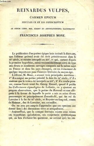 Reinardus Vulpes, Carmen Epicum Seculis Ix Et Xii Conscriptum, Franciscus Josephus Mone