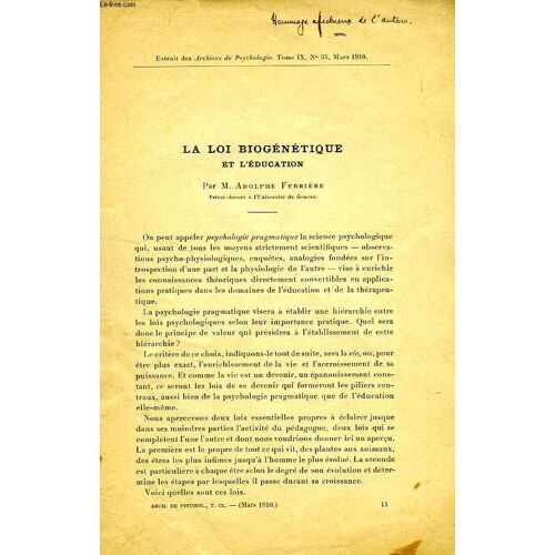 La Loi Biogenetique Et L'education