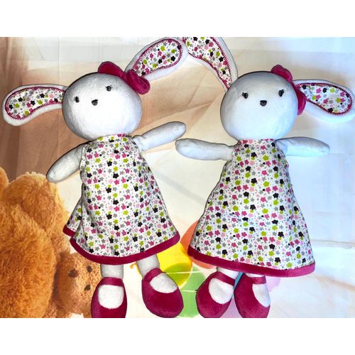 Doudou Lapin Blanc Rose Fuchsia Orchestra Premaman Poupée Lot De Deux Doudous Poupées Jouets Peluches Petite Fille