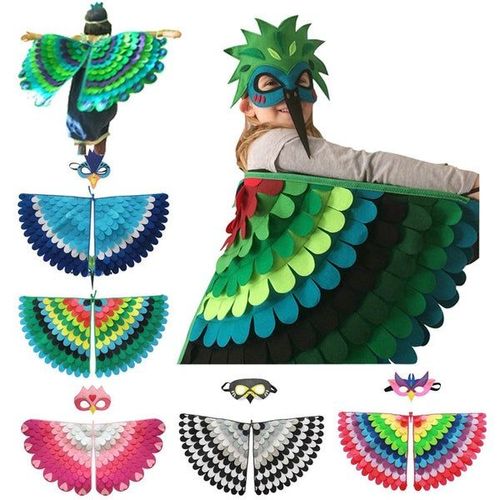 Tenues D'halloween Costume D'aile D'oiseau Pour Tout-Petit Avec Ensemble De Masques, Coût De Cosplay D'halloween