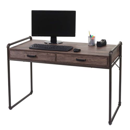 Bureau Hwc-F58, Table Pour Ordinateur, Design Industriel 75x120x60cm Structure 3d  Aspect Chêne Sauvage Marron