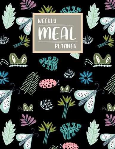 Weekly Meal Planner: 52 Weeks Of Food Menu Planning Pages With Weekly Grocery Shopping List (Black Pattern-Design)