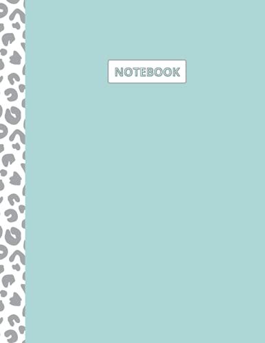 Notebook: Blue Composition Notebook With Gray And White Leopard Print Spine - White Lined College Ruled Paper 110 Pages - Large Size 8.5 X 11
