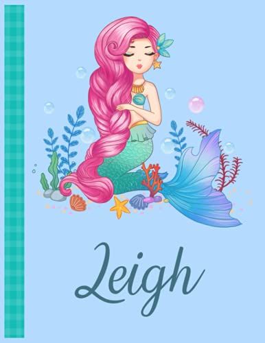 Leigh: Personalized Mermaid Handwriting Notebook Blue Color With Blue Name Large Size 8.5'' X 11'' X 115 Pages White Paper Blank Journal Gifts For Kids - Baby And Students