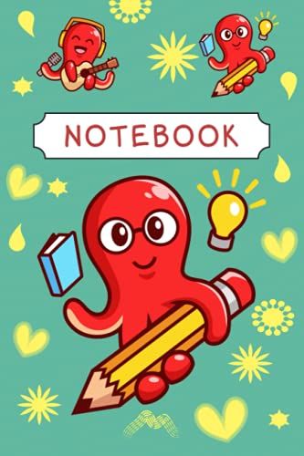 Kawaii Red Octopus Notebook: 120 Page Blank Wide Ruled Sea Life Journal Notebook 6"X9". For Students Work School And Homework. Gift For Marine Biologist, Ocenographer, Ocean And Sea Lovers.
