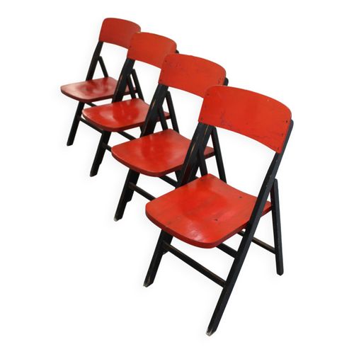 Chaise Pliante En Bois Rouge Et Noir Par Egon Eiermann Lot De 4 Chaises Rouge