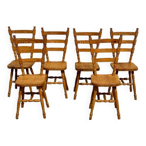 Srie De 6 Chaises Rustiques En Pin Des Vosges Annes 80 Bois