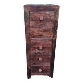 Chiffonnier Commode Haute Bois Massif Xotique Palissandre 5 Tiroirs Bois