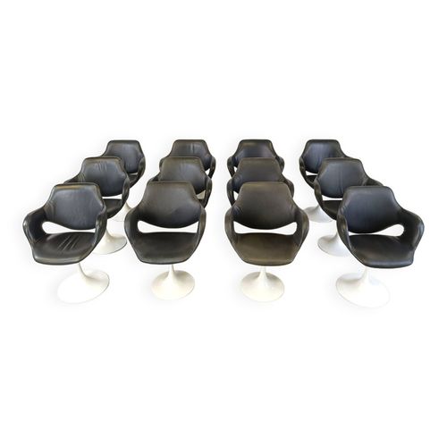 Lot De 12 Chaises  Repas Tulipes Vintage Euros Fv 1970 Noir