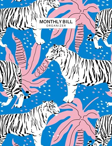 Monthly Bill Organizer: Large Print Monthly Bills Payment Tracker Journal Easy To Track Your Expense And Debt Every Month For 9 Year Organizer Cute Gift For Blue Tiger Lover