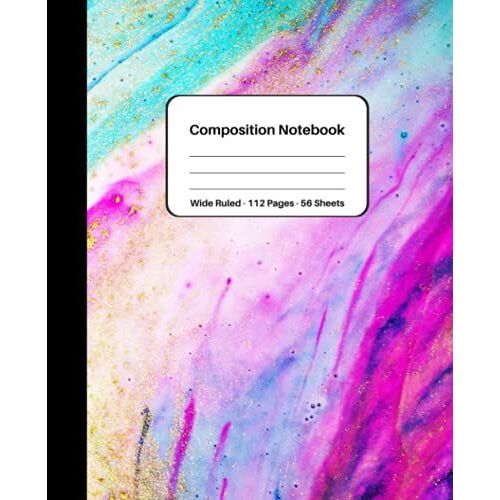 Marble Composition Notebook: Wide Ruled Paper Notebook Journal | Pretty Cute Purple Gold Turqoise Liquid Marble | Blank Wide Lined Workbook Gift For Girls Boys Kids Teens Students Adults Women
