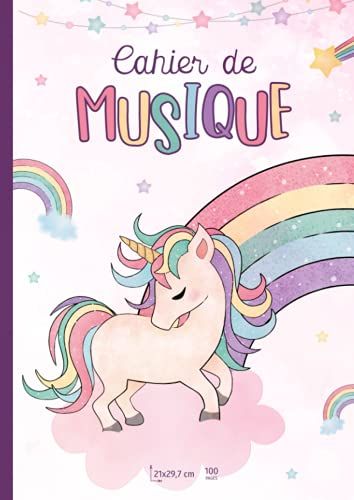 Cahier De Musique: Licorne Avec Portées Et Feuilles Grands Carreaux Pour Les Enfants Apprenant Le Solfège, Le Piano, Le Violon Et Autres Instruments (French Edition)