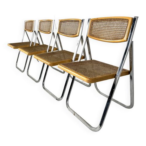 Chaises Pliantes Vintage En Rotin 1970  Lot De 4 Beige
