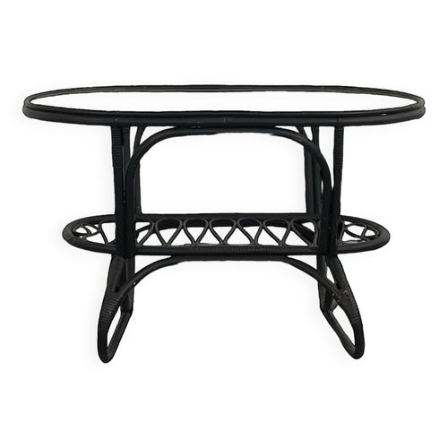 Table Basse En Rotin Noir  Et Verre Noir