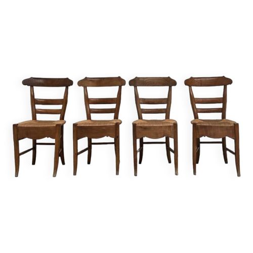 4 Chaises Rustiques Pailles Anciennes Marron