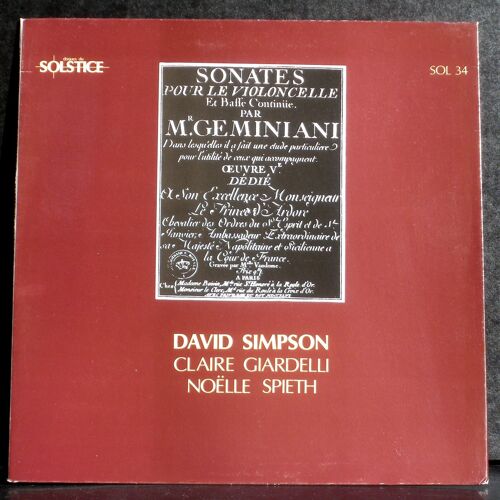 6 Sonates Pr Cello & Continuo Op 5 - D.Simpson C.Giardelli N.Spieth