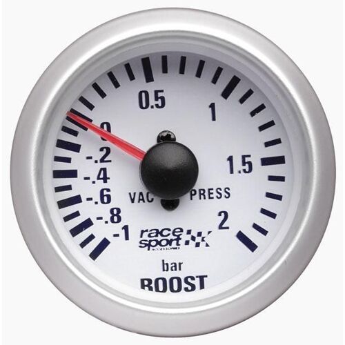 Manometre Pression Turbo - Fond Blanc - Diametre 52mm