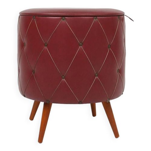 Pouf Vintage Avec Rangement En Simili Cuir Rouge Fonc France Ca 1950 Bordeaux