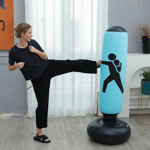 Sac De Boxe Gonflable Rouge Et Noir Sur Pied Pour L'entraînement - Punching Adulte Robuste, Arts Martiaux, Mma, Cadeau Sur Pied De Kickboxing - Équipement D'entraînement D'été À Domicile