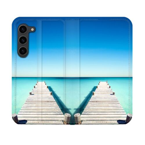 Housse Cuir Portefeuille Pour Samsung Galaxy S23 Nature Pont Mer