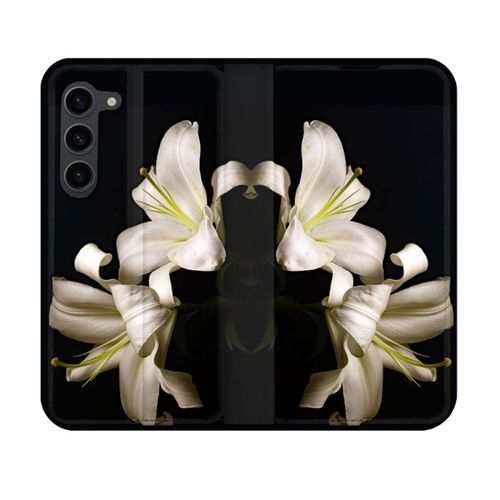 Housse Cuir Portefeuille Pour Samsung Galaxy S23 Fleur Lys Noir