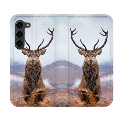 Housse Cuir Portefeuille Pour Samsung Galaxy S23 Chasse Chevreuil Montagne