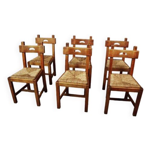 Ensemble De Six Chaises De Salle  Manger Brutalistes Et Rustiques Marron