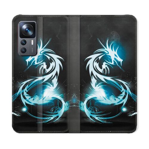 Housse Cuir Portefeuille Pour Xiaomi 12t Fantastique Dragon Bleu
