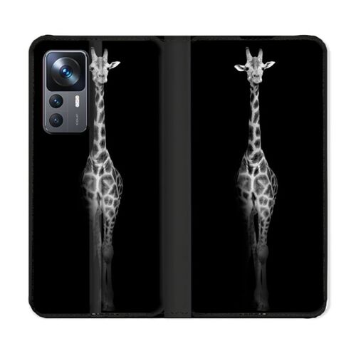 Housse Cuir Portefeuille Pour Xiaomi 12t Animal Girafe Noire