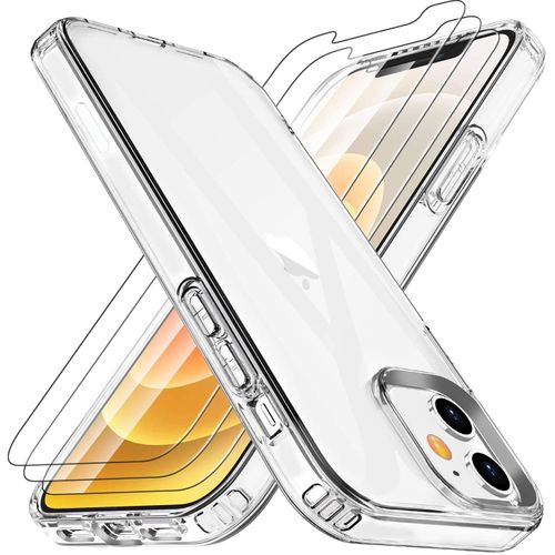 Coque Iphone 12, Coque Iphone 12 Pro, 3x Verre Trempe Protection Ecran, Transparent Silicone Tpu Etui Air-Cushion Antichoc Bumper Case Iphone 12, Iphone 12 Pro -6.1pouces