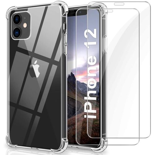 Coque Iphone 12 Mini, Antichoc Bumper Étui + 2 Pièces Verre Trempé, Transparente Silicone Housse Tpu Coque Iphone 12 Mini 5.4""