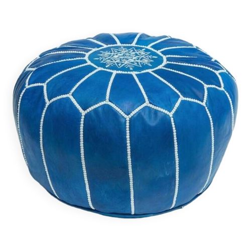 Pouf En Cuir Marocain Pouf Ottoman Marocain Pouf Marocain Bleu Vintage Marocain Pouf En Cuir Bleu