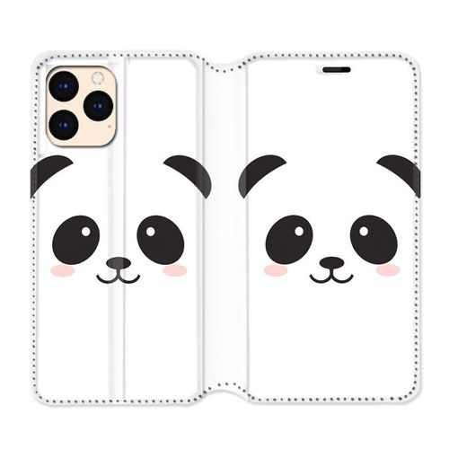 Housse Cuir Portefeuille Pour Iphone 12 Mini Panda Blanc