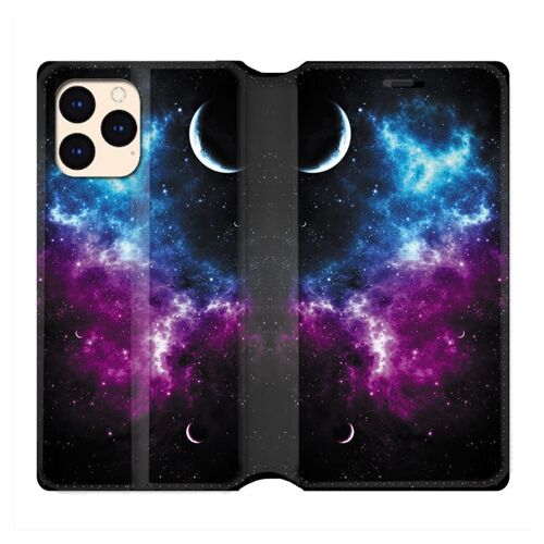 Housse Cuir Portefeuille Pour Iphone 12 Mini Univers Bleu Violet