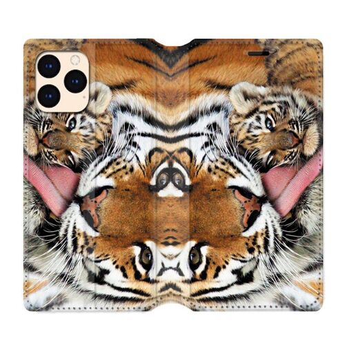 Housse Cuir Portefeuille Pour Iphone 12 Mini Bebe Tigre