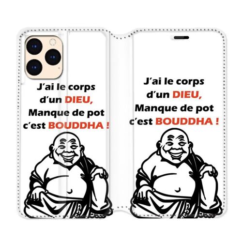 Housse Cuir Portefeuille Pour Iphone 12 Mini Humour Bouddha